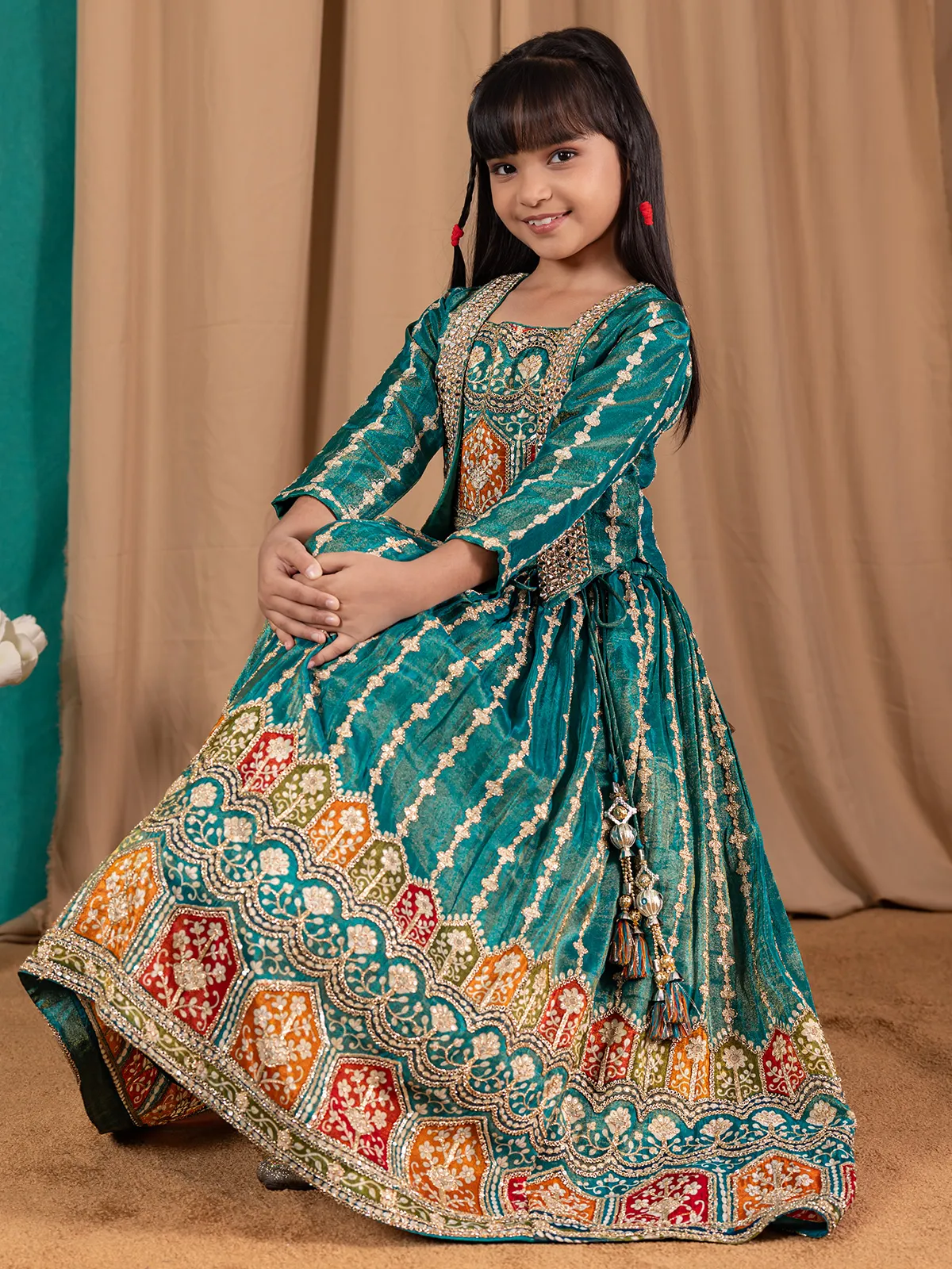 Silk green lehenga choli with jacket