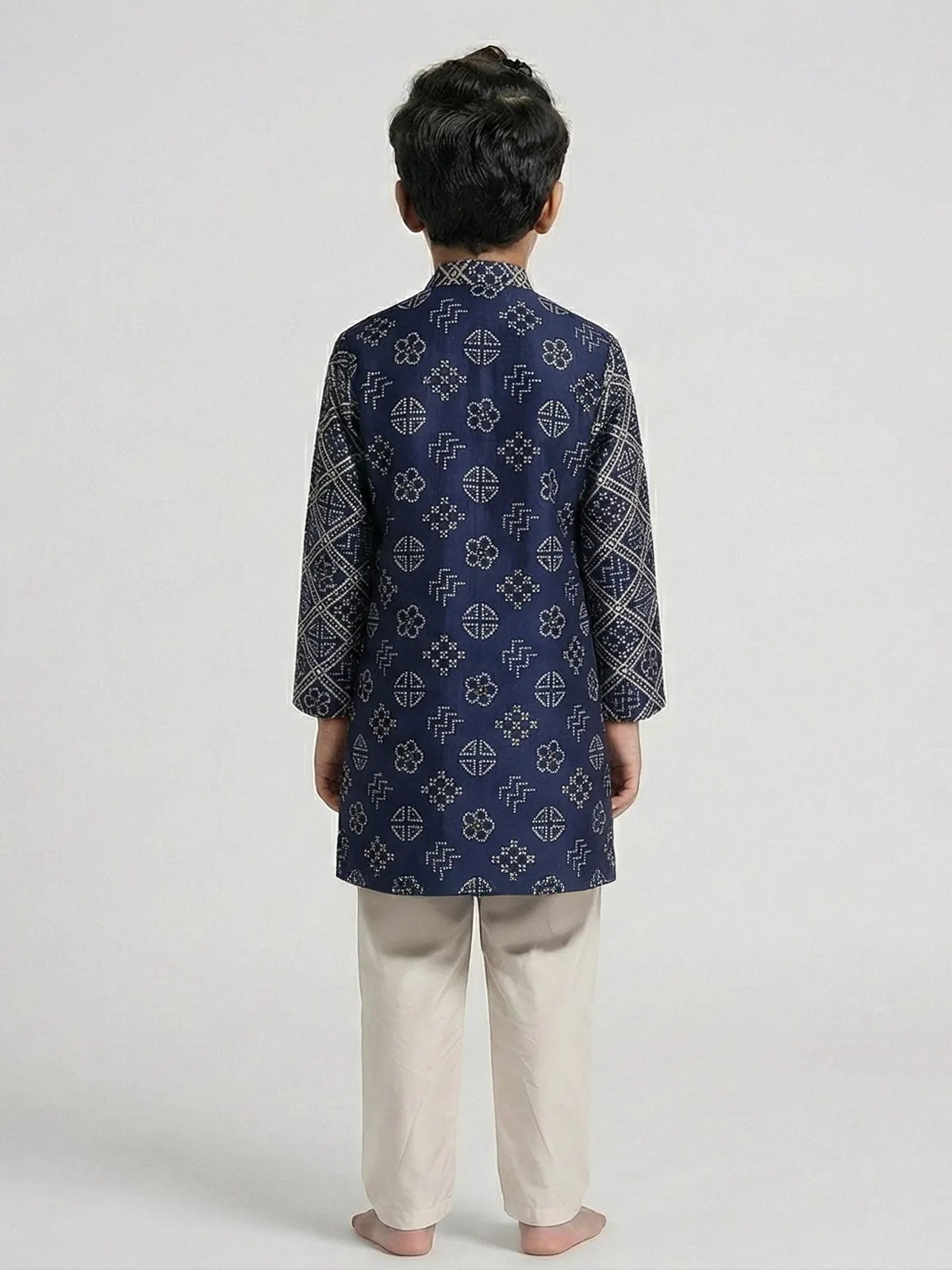 Navy blue bandhej printed zari work kurta suit