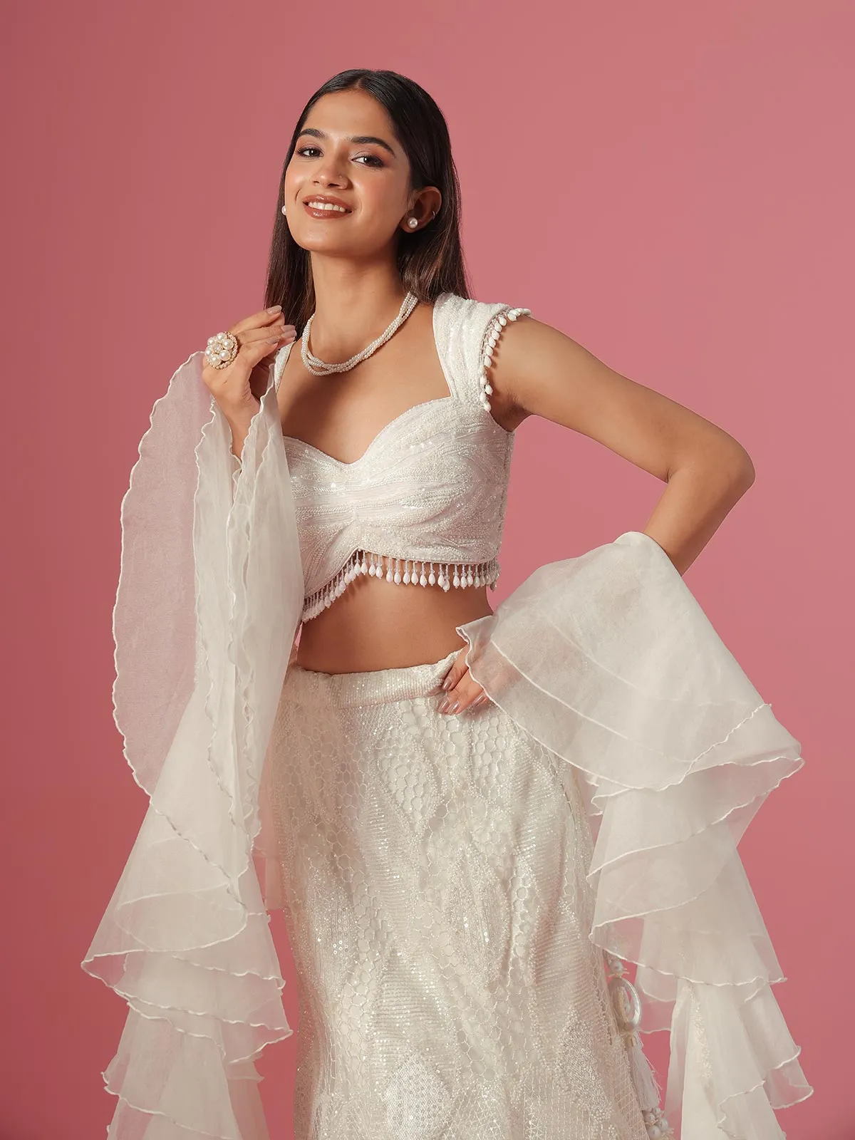 Trendy white lehenga choli with dupatta