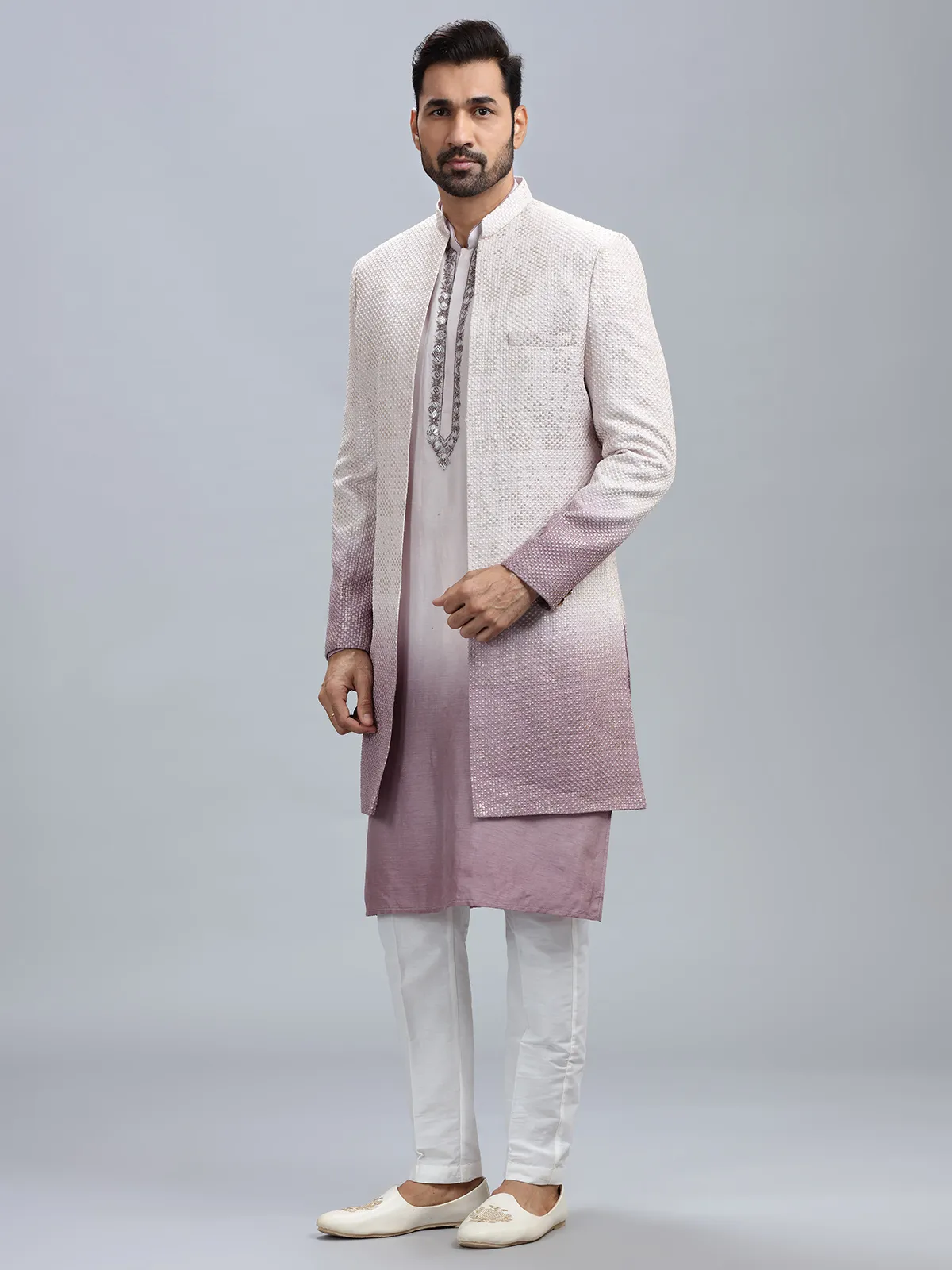 Lilac and white ombre style indowestern for man