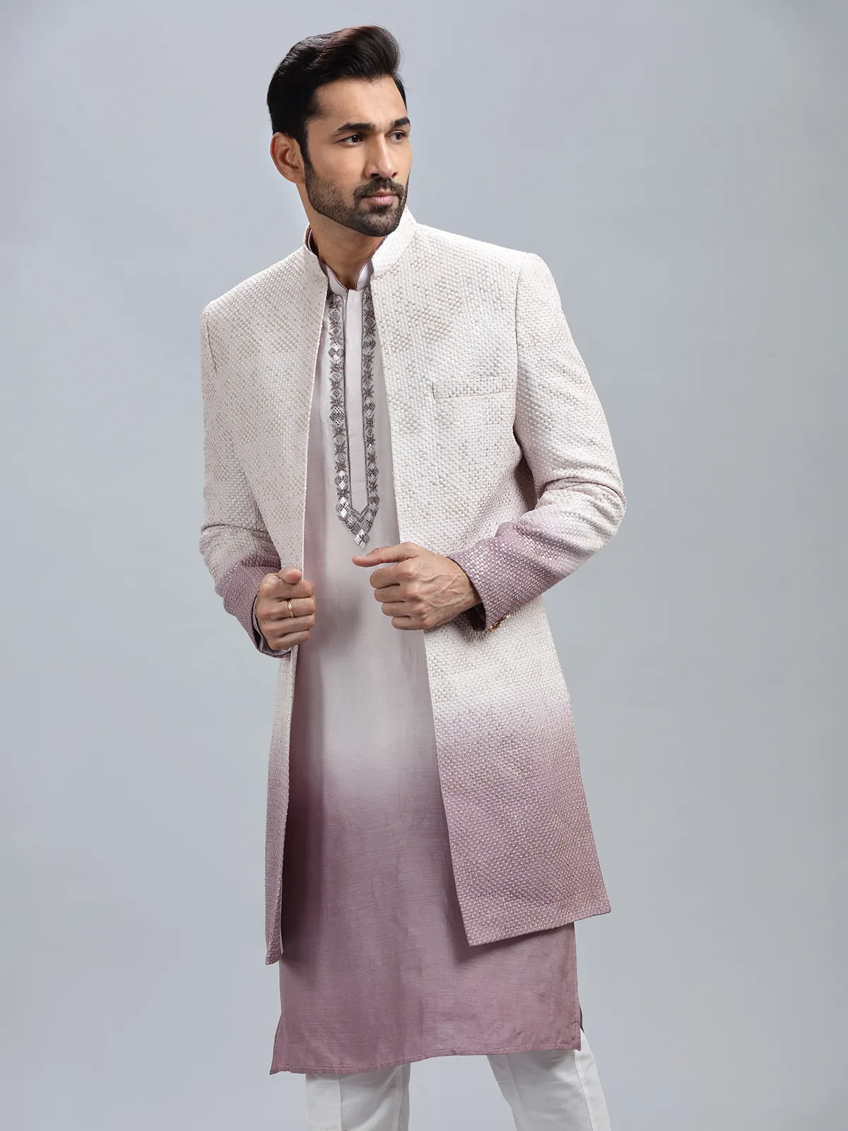 Lilac and white ombre style indowestern for man