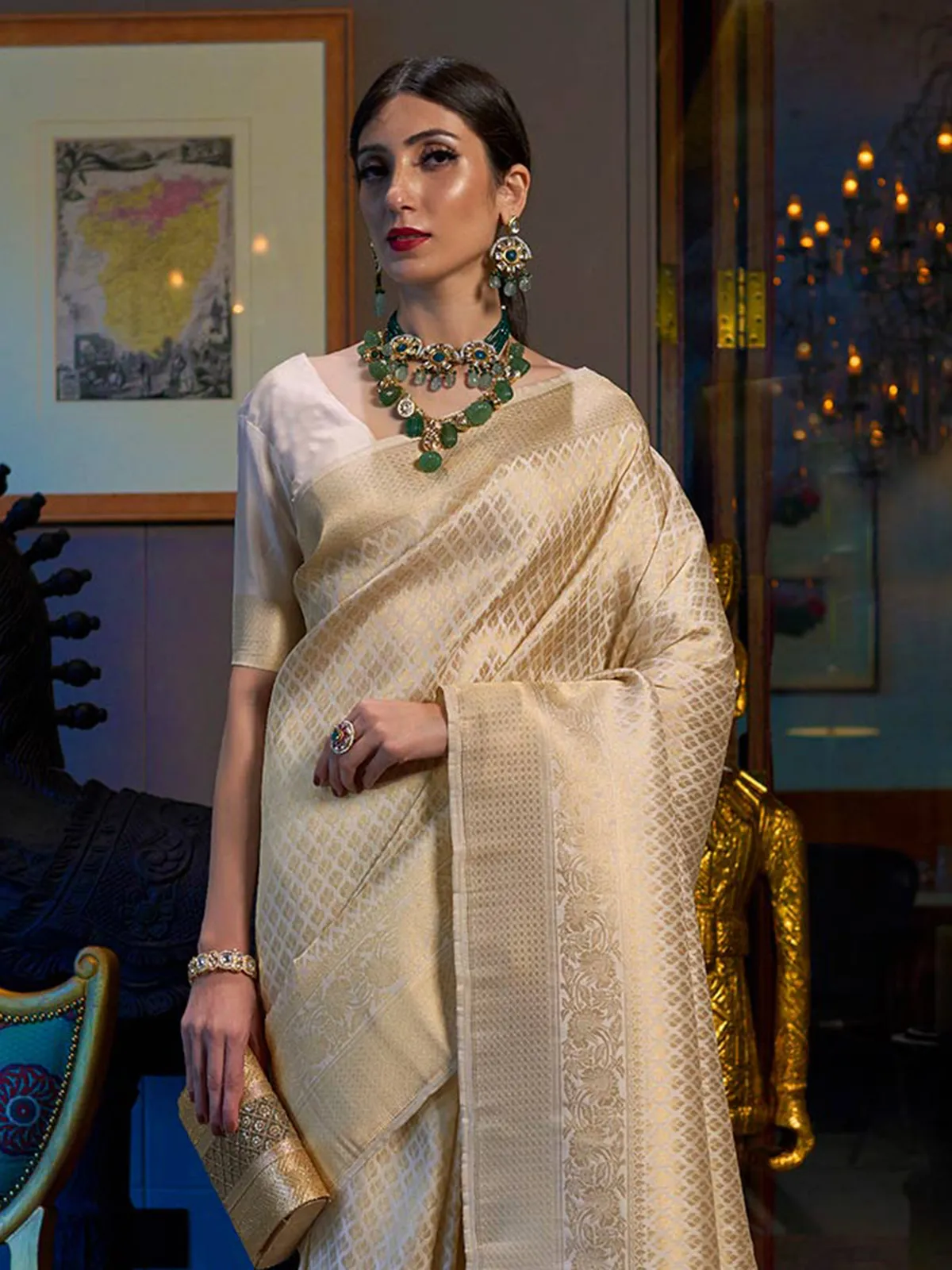 Wedding wear kanjivaram saree in beige