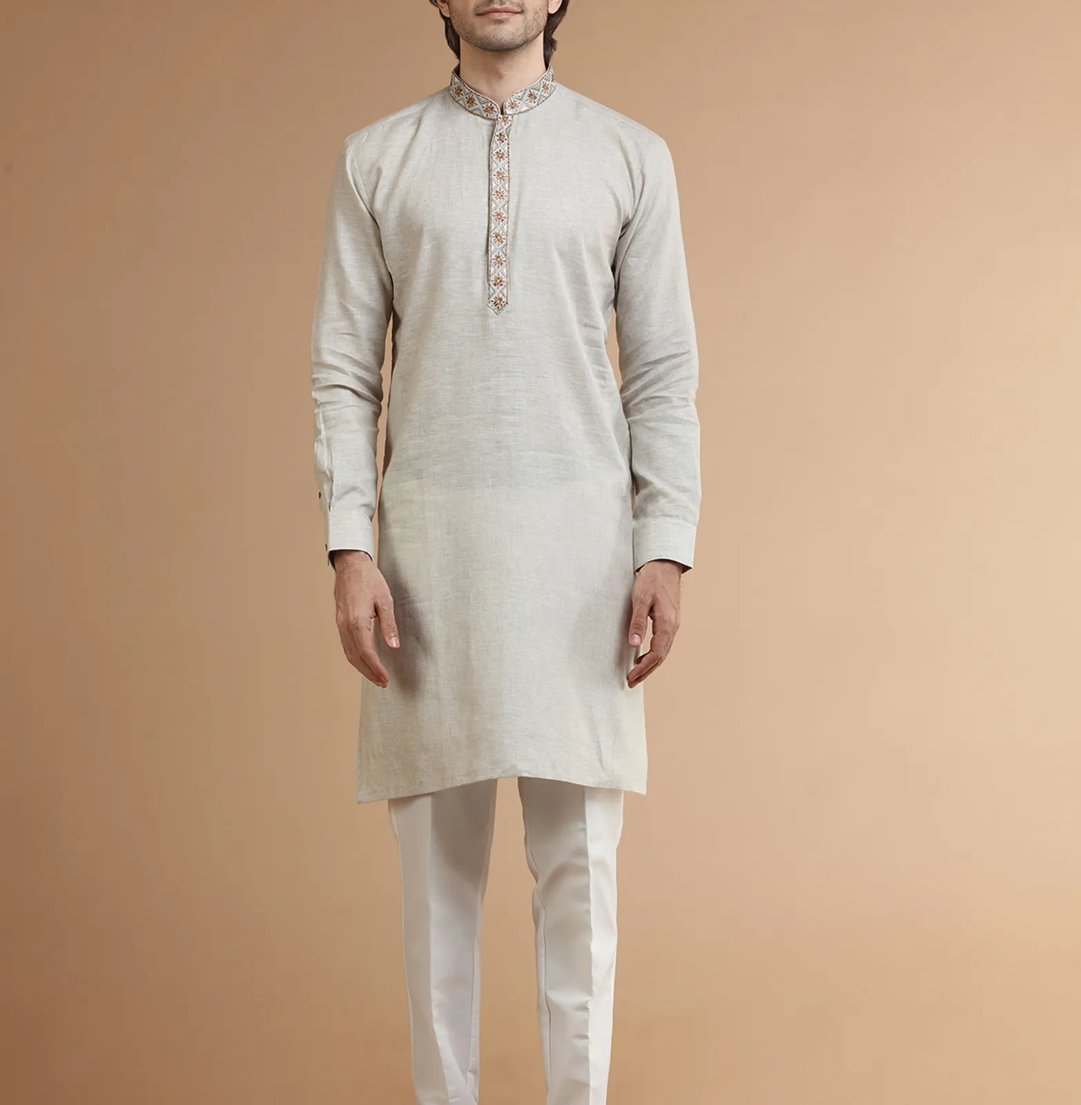 Plain linen beige  Men Kurta pajama