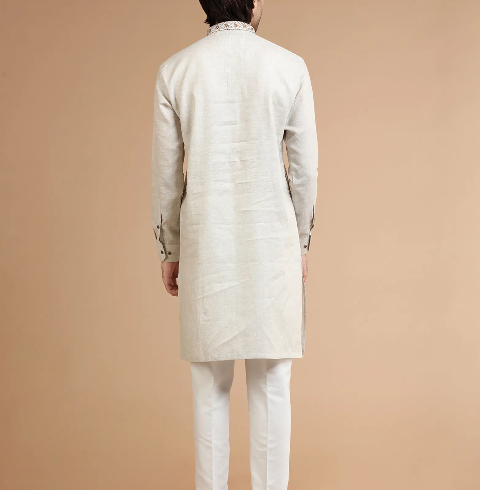 Plain linen beige  Men Kurta pajama