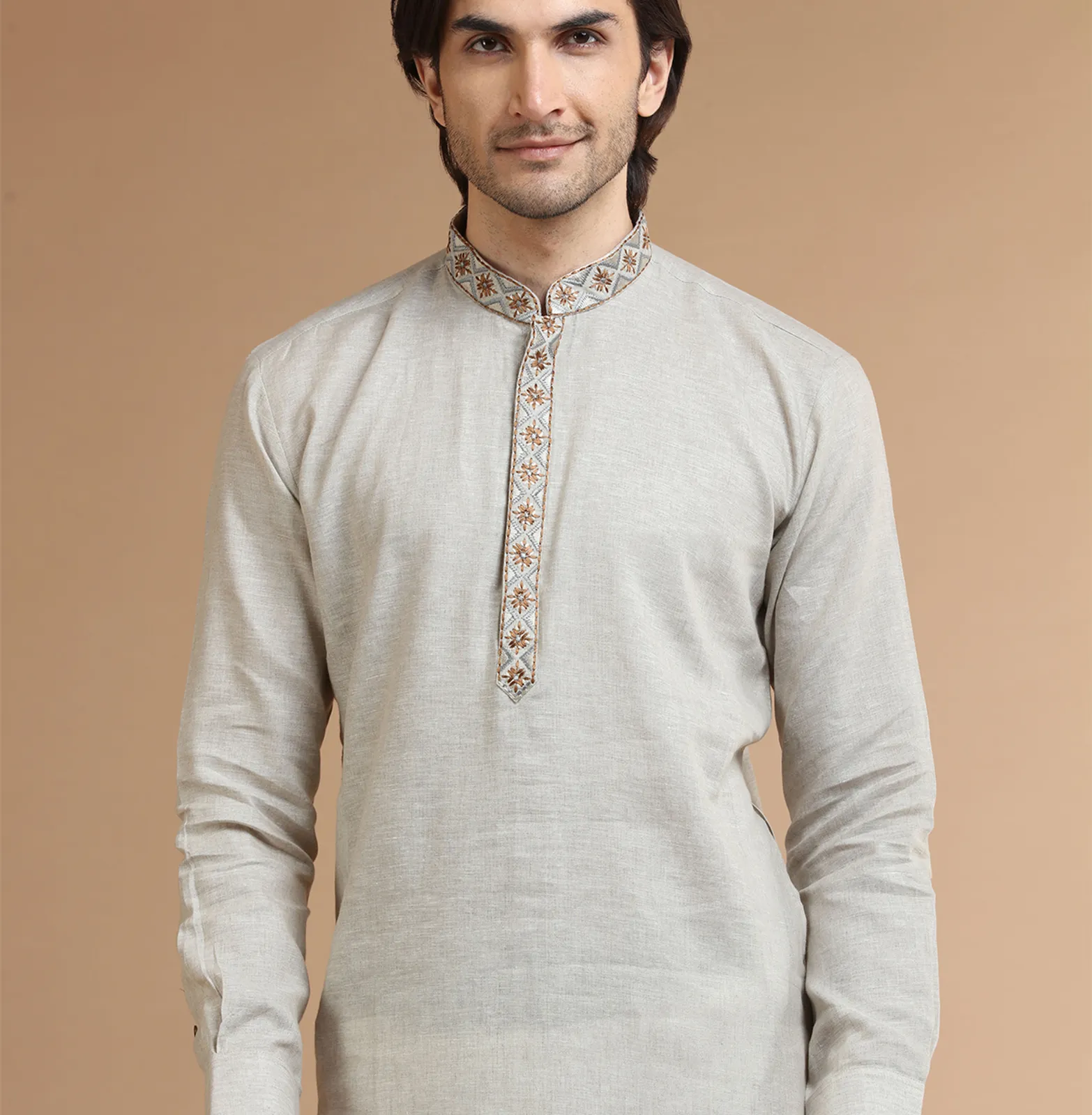 Plain linen beige  Men Kurta pajama
