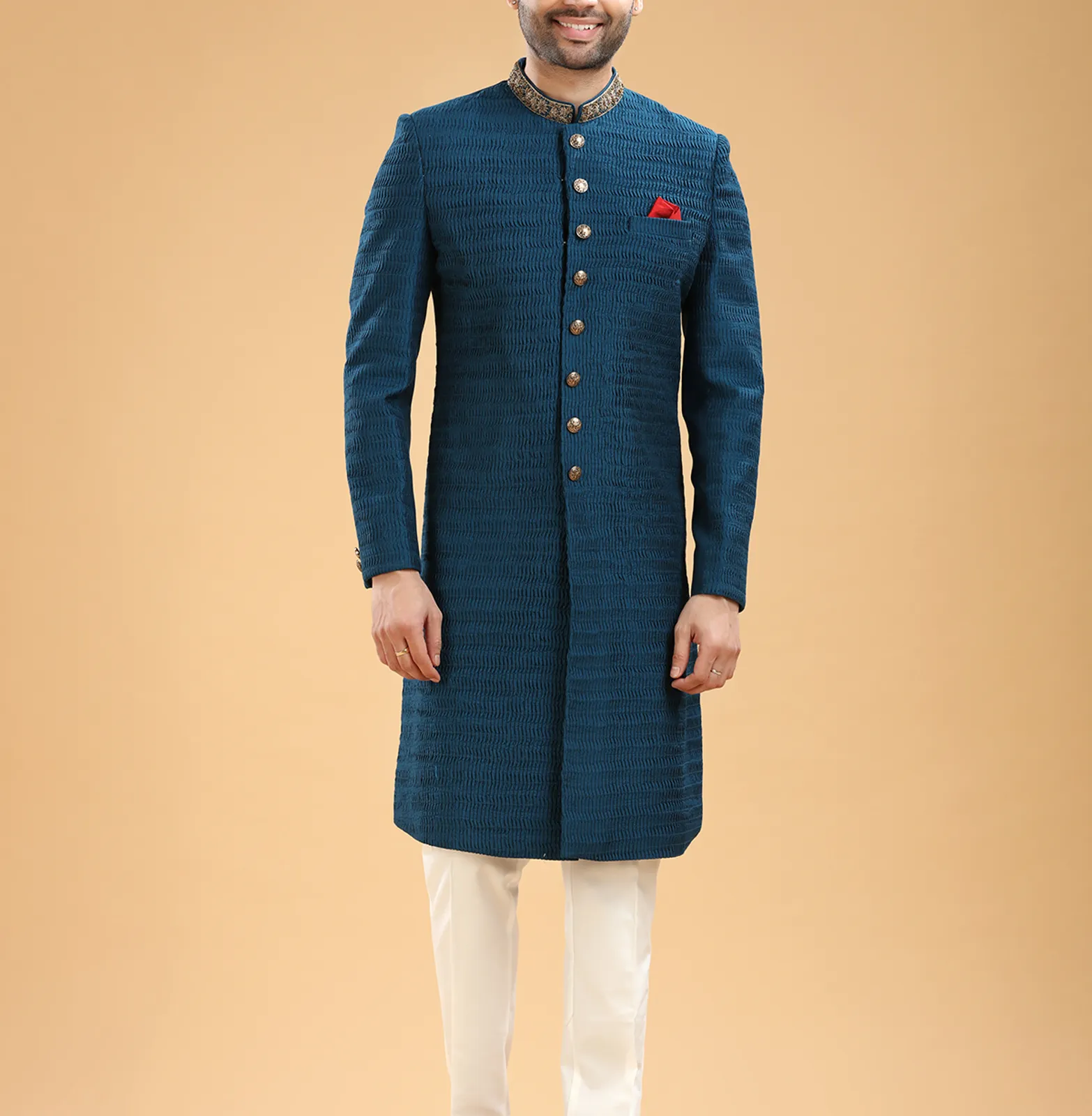 Silk teal blue indowestern