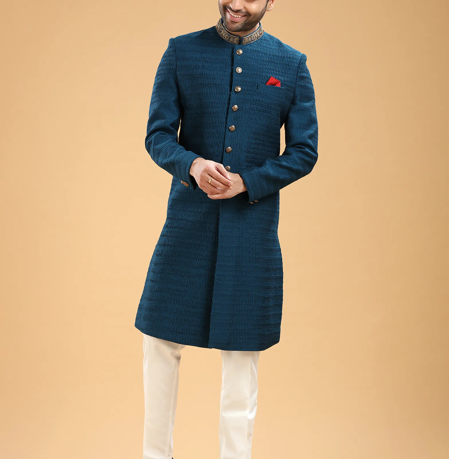 Silk teal blue indowestern