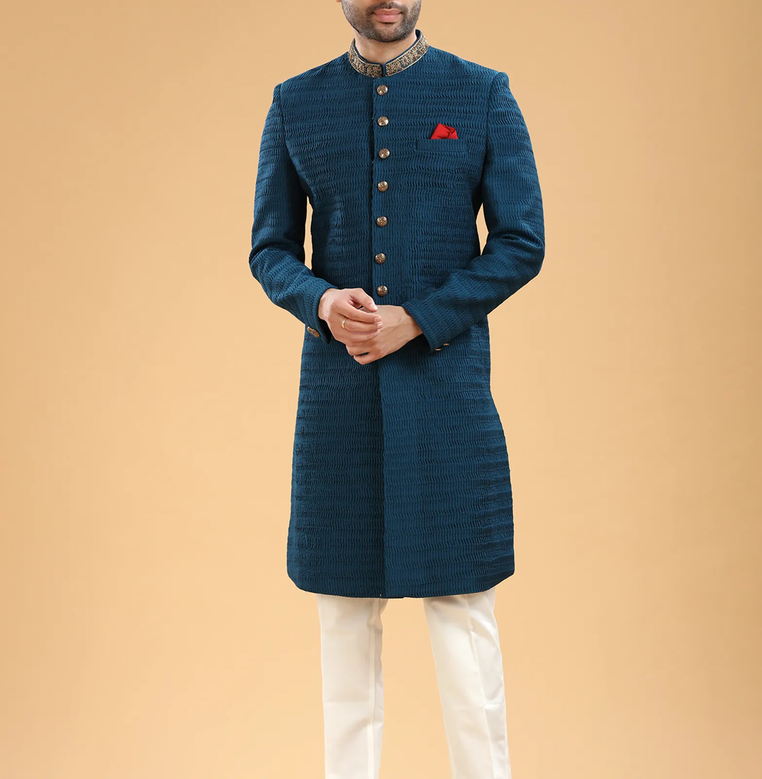 Silk teal blue indowestern