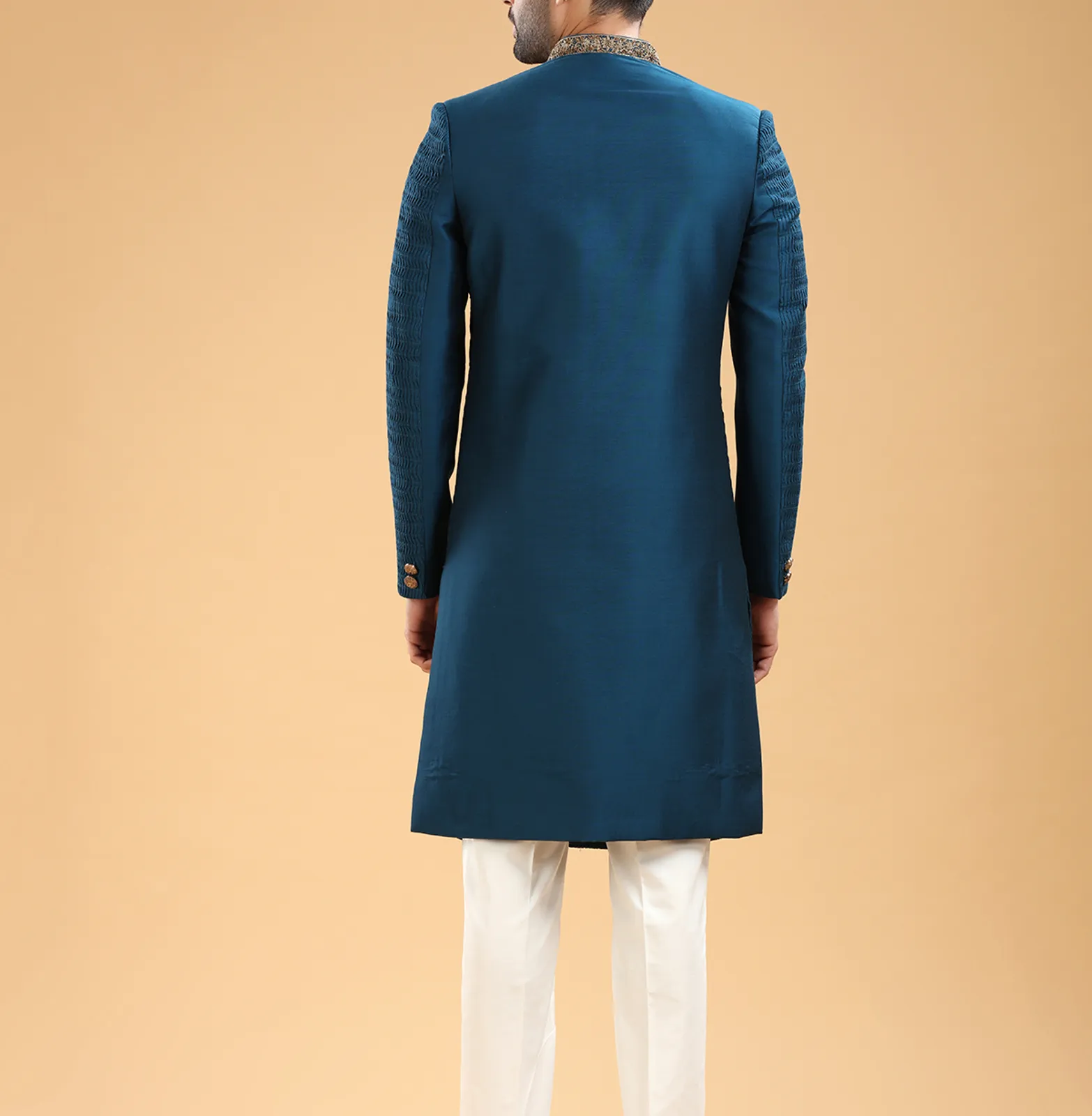 Silk teal blue indowestern