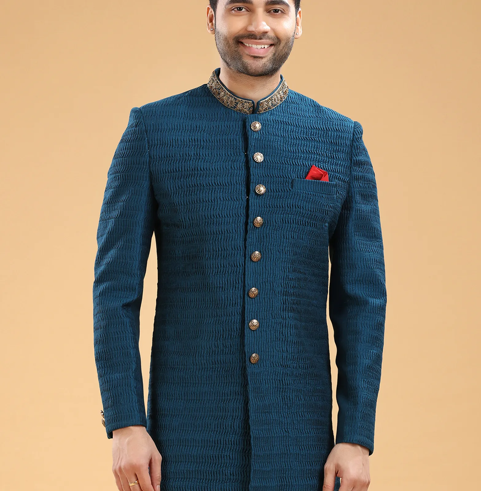 Silk teal blue indowestern