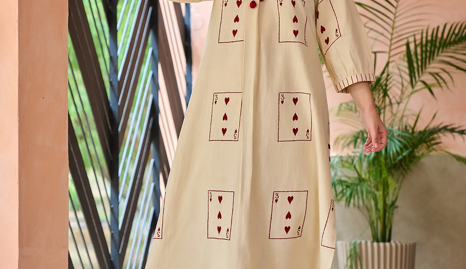 Beige cotton printed kurti set casual wear