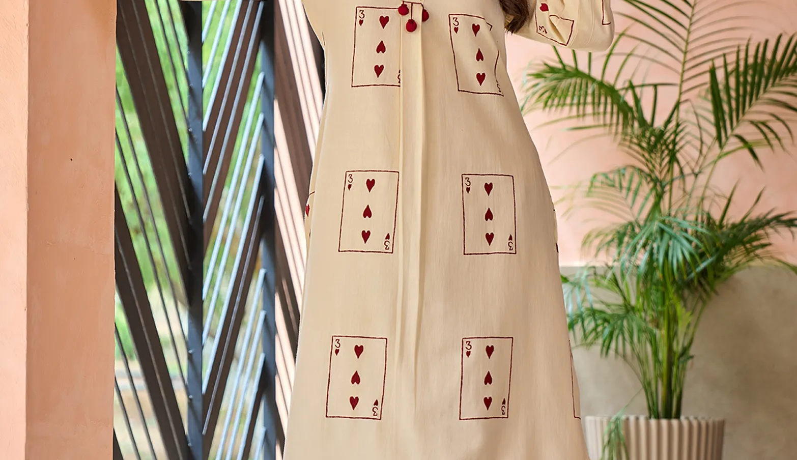 Beige cotton printed kurti set casual wear