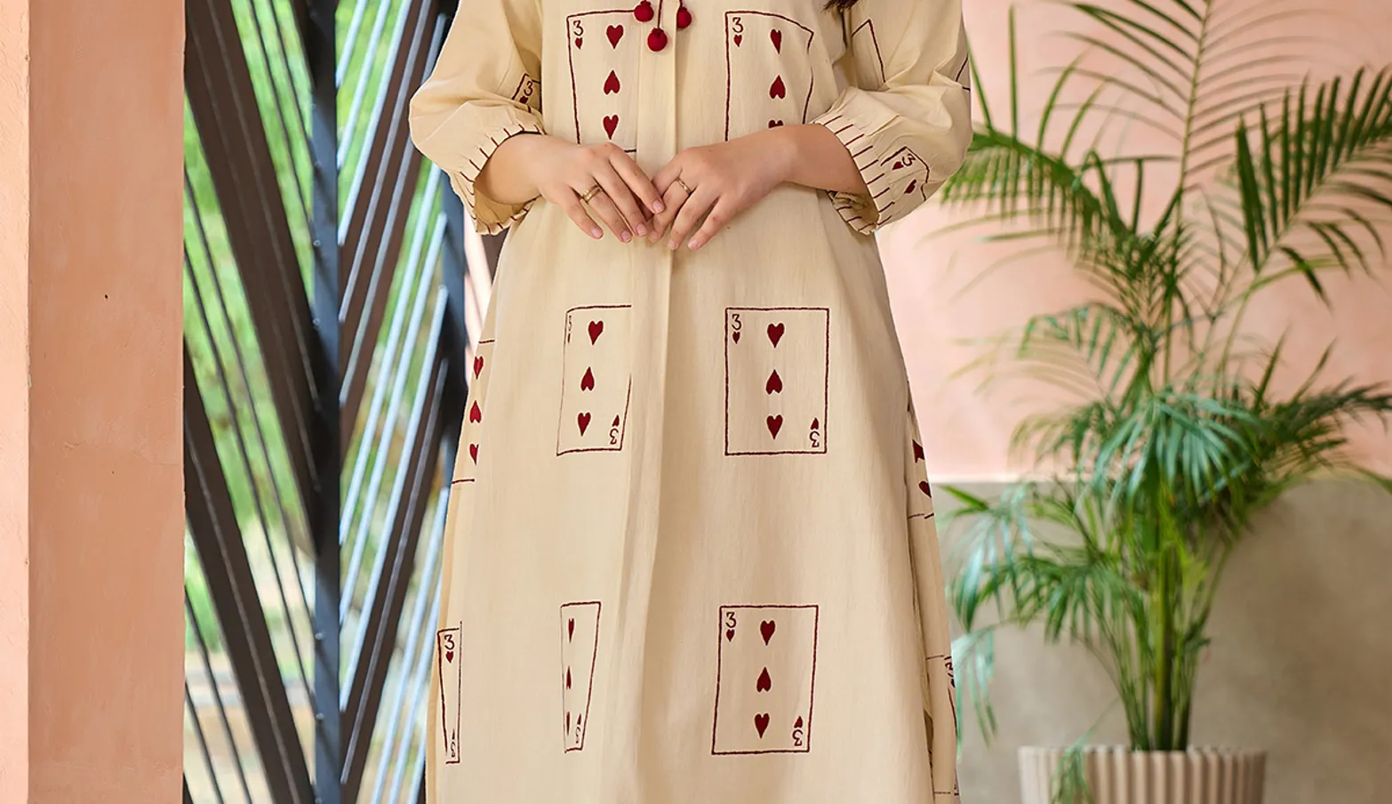 Beige cotton printed kurti set casual wear