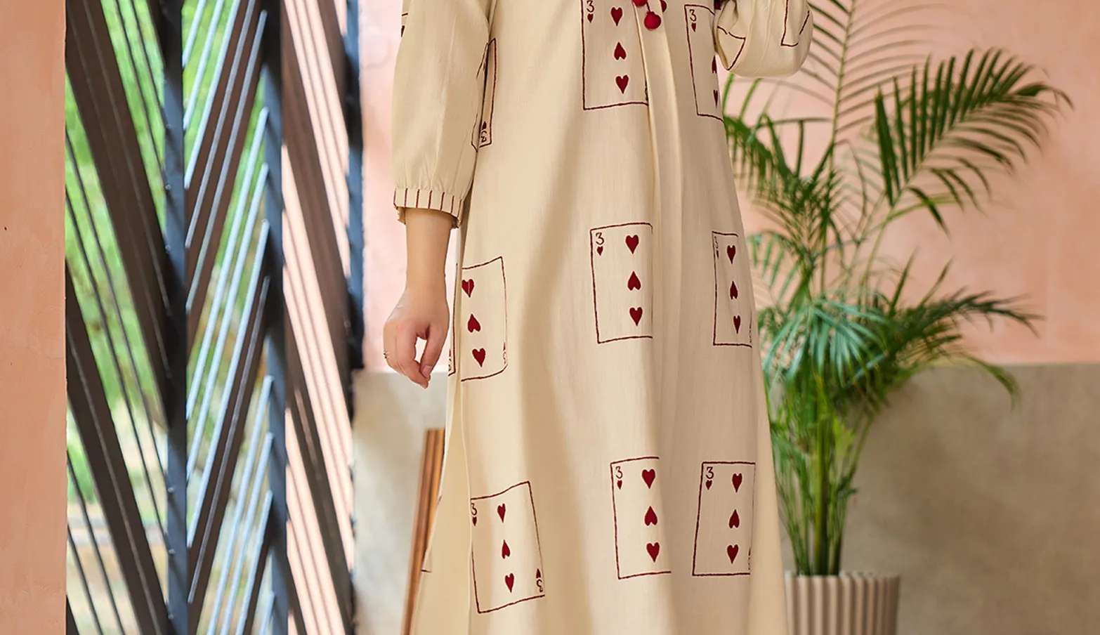 Beige cotton printed kurti set casual wear