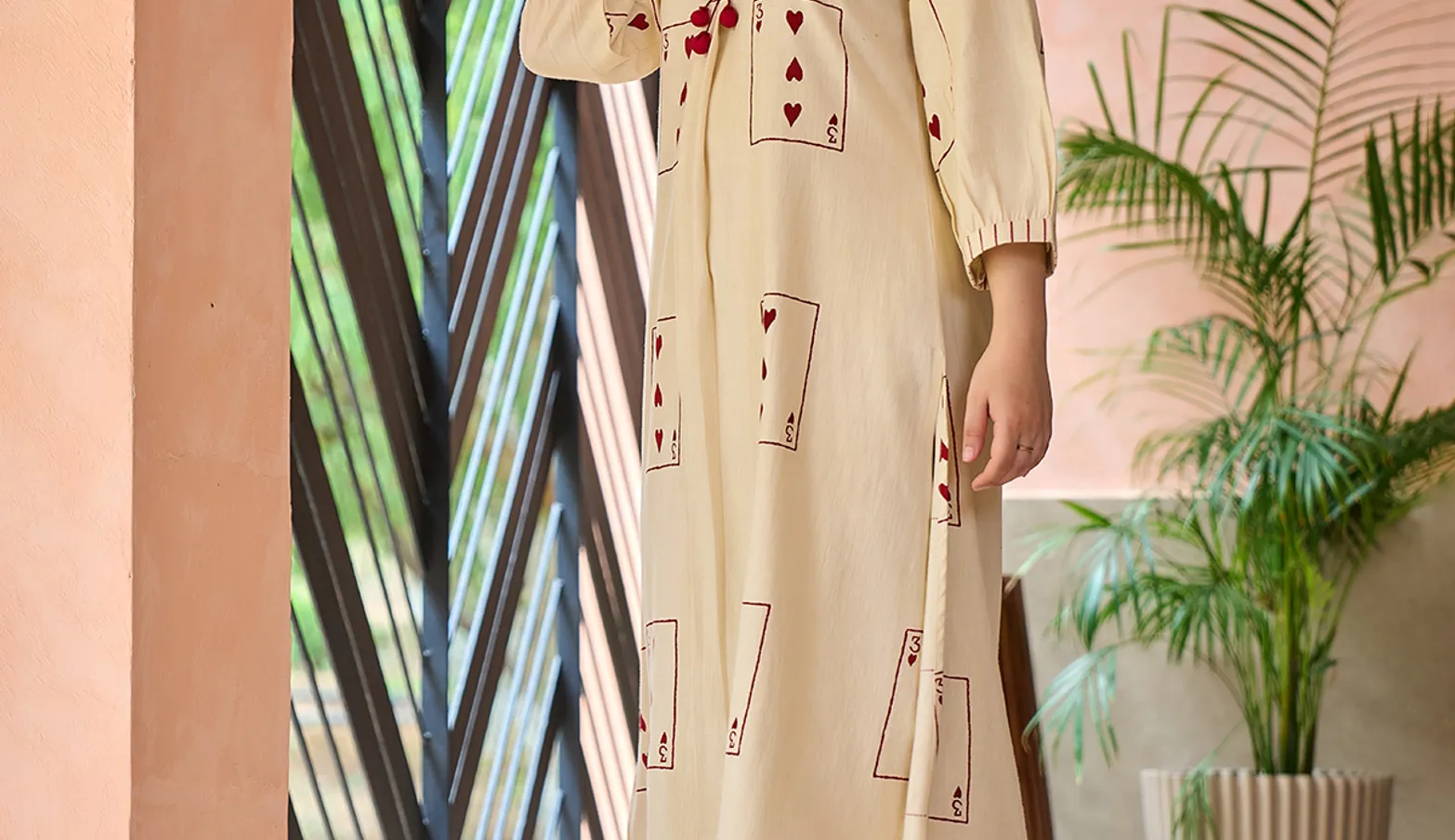 Beige cotton printed kurti set casual wear