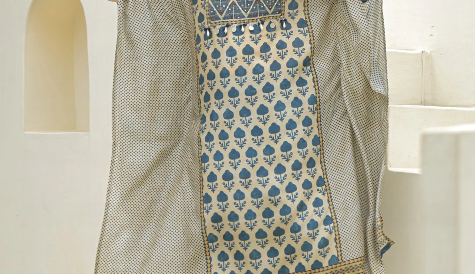 Blue silk yoke style kurti palazzo outfit
