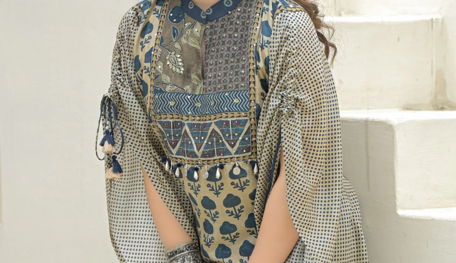 Blue silk yoke style kurti palazzo outfit