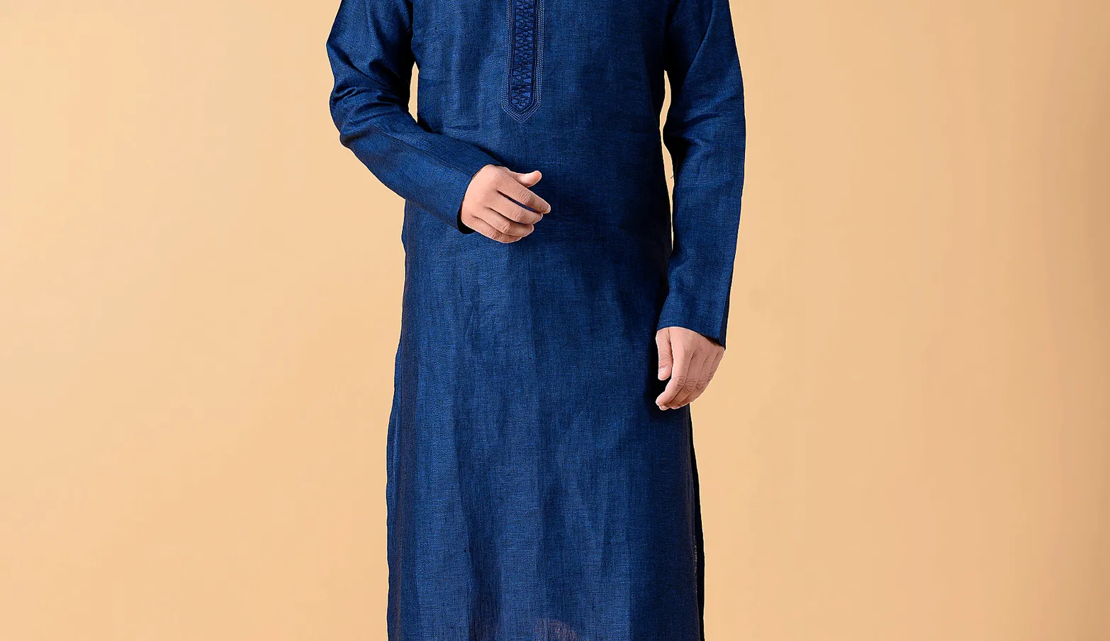 Classy plain dark blue linen  Men Kurta pajama