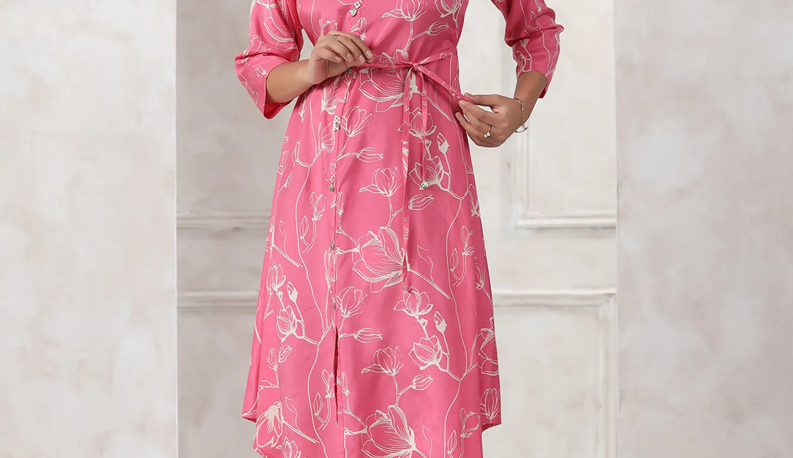 Latest peach printed cotton kurti
