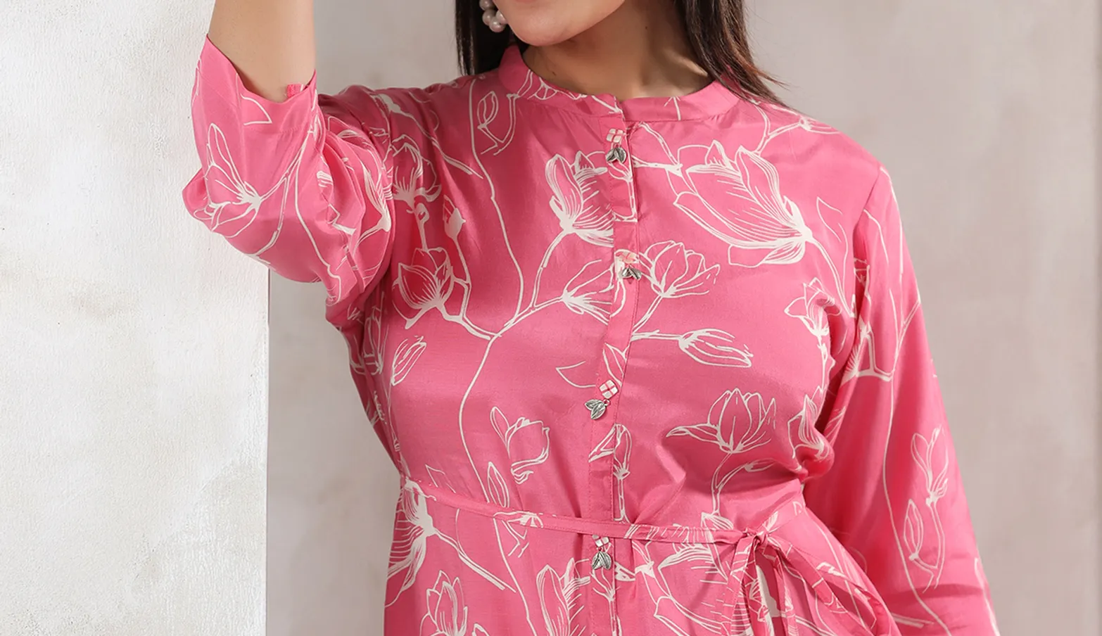 Latest peach printed cotton kurti