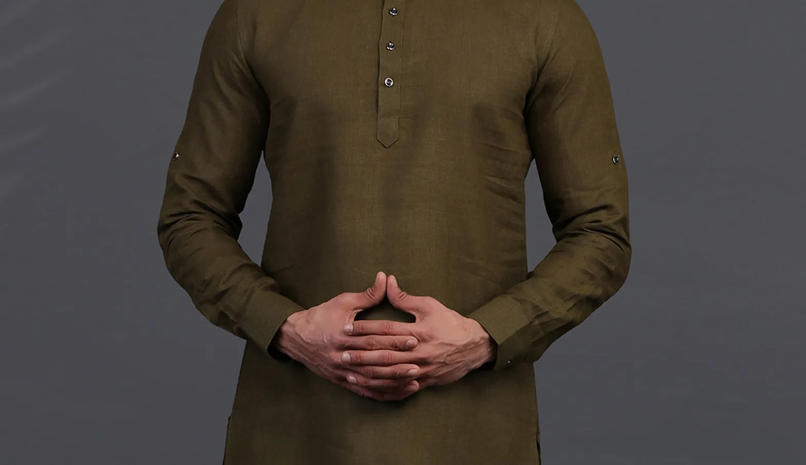 Olive linen kurta for festive days