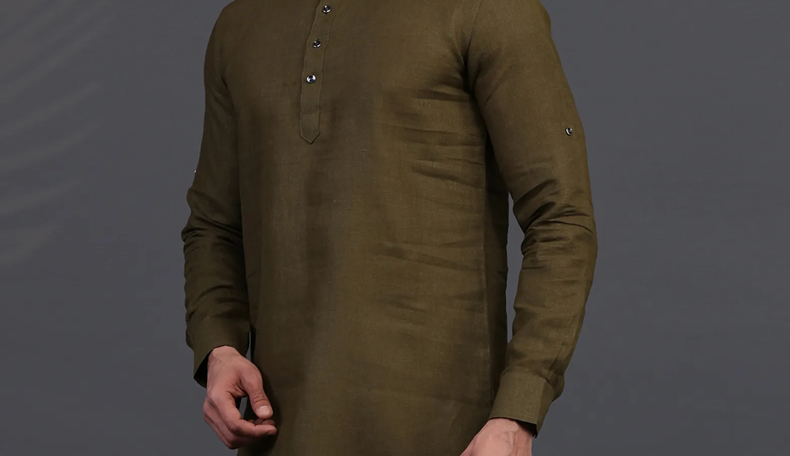 Olive linen kurta for festive days