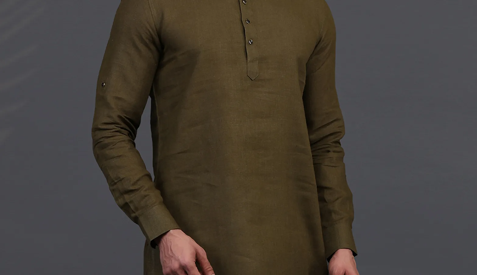 Olive linen kurta for festive days