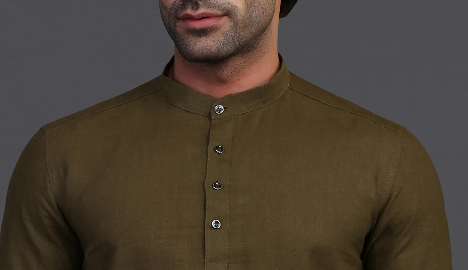 Olive linen kurta for festive days