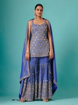 chinese dress ladies Shop Sequence-Embroidered Georgette Sharara Suit Set 3954 Online