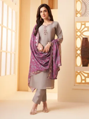 grey and magenta combination dress Magenta Gathered-Sleeve Cotton Midi Dress – Ro&Zo main image 1