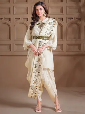 white christmas dresses Printed Dhoti Kurta Set