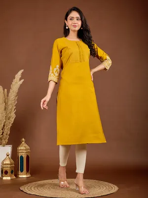 a line kurti dress Cotton Printed A-Line Kurti Set with Embroidered V-Neck & Pocket M/38