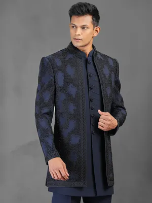 slim fit dress slacks Sea Green Jacquard Indo Western Dress for Men 40 main image 0