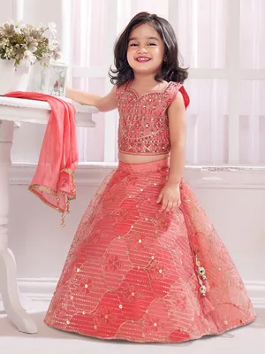 Buy Girls Peach Lehenga Choli | Soft Tones for Festive Occasions |
