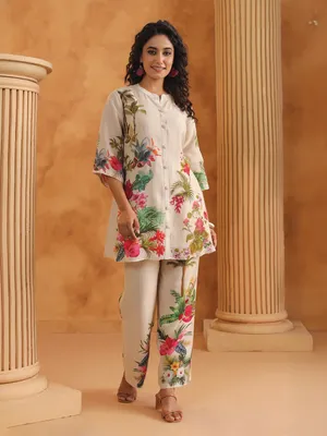 chinese dress ladies Treasure Blue Designer Cotton Co-Ord Set For Women Online – Ordinaree main image 1