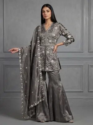 open lace back dress Digital Printed Chinon Silk Suit Set with Organza Dupatta  Style Jaipur
