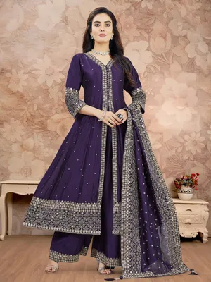 Purple Silk Palazzo Suit in Pakistani Suit