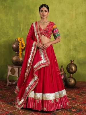 lehenga dress red Red Bridal Silk Lehenga Choli With Two Dupatta