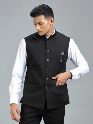 Max Men's Classic Double Breasted Collar Waistcoat Black Charcoal Grey Retro Smart Tailored Fit Vest - Collar D-breaked Black, Size: 50