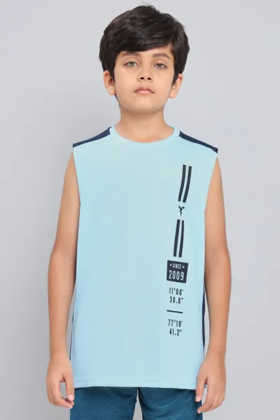 Technosport Boy's Active Sky Blue Running Tank Top