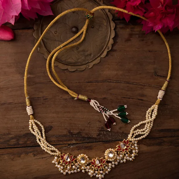 Red Lotus Pearls Kundan Choker Necklace