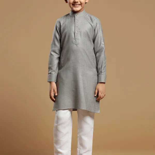 Amazing grey color cotton kurta suit for boys