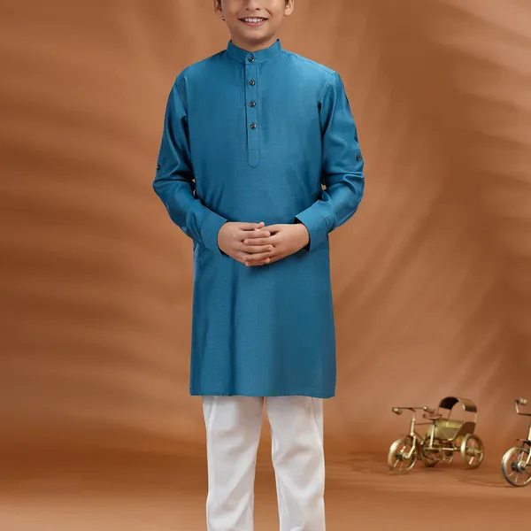 Blue cotton boys kurta suit
