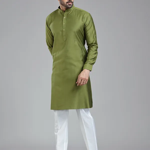 Dark olive simple festive wear kurta with pajama