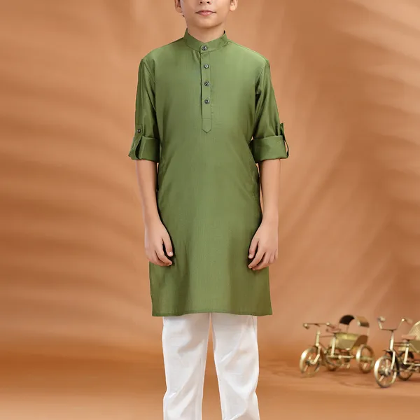 Olive cotton kurta pant set