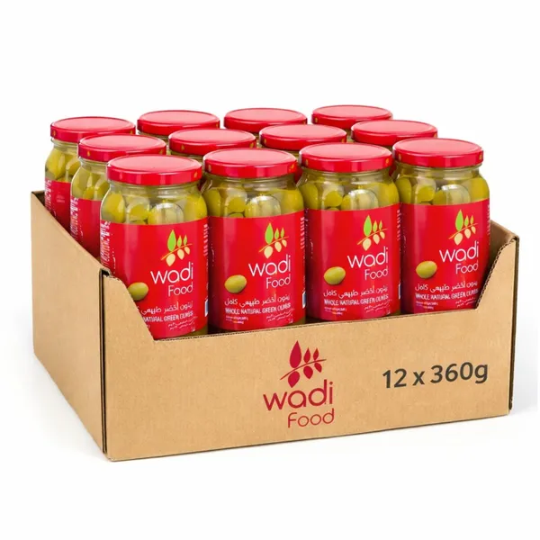 Wadi Whole Green Olives 12x360gm