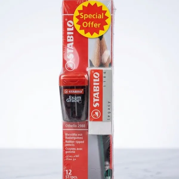 Rubber tiped pencils 12 pcs + exam grade sharpner 1 pc + eraser 1pc
