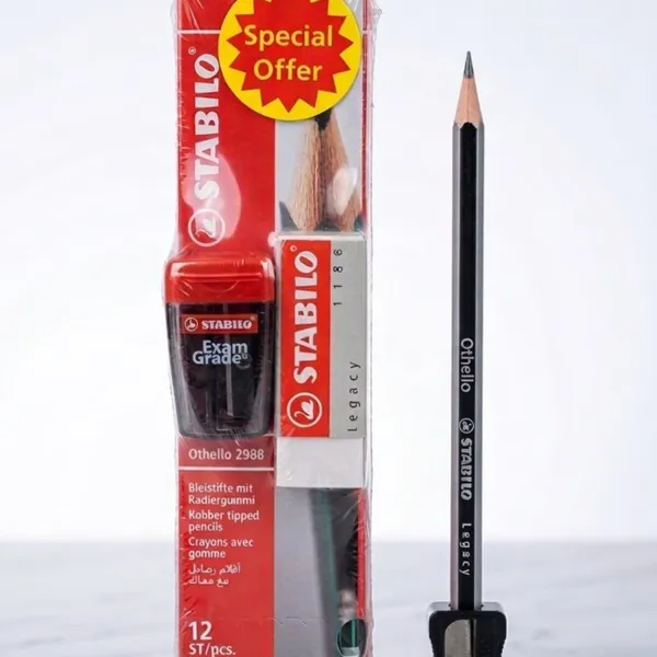 Rubber tiped pencils 12 pcs + exam grade sharpner 1 pc + eraser 1pc