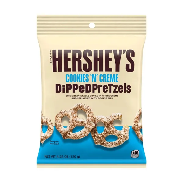 HERSHEY'S COOKIES & CRÃME DIPPED PRETZELS 12X120GM