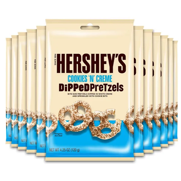 HERSHEY'S COOKIES & CRÃME DIPPED PRETZELS 12X120GM